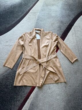 Magaschoni Suede-Look Tan Belted Coat